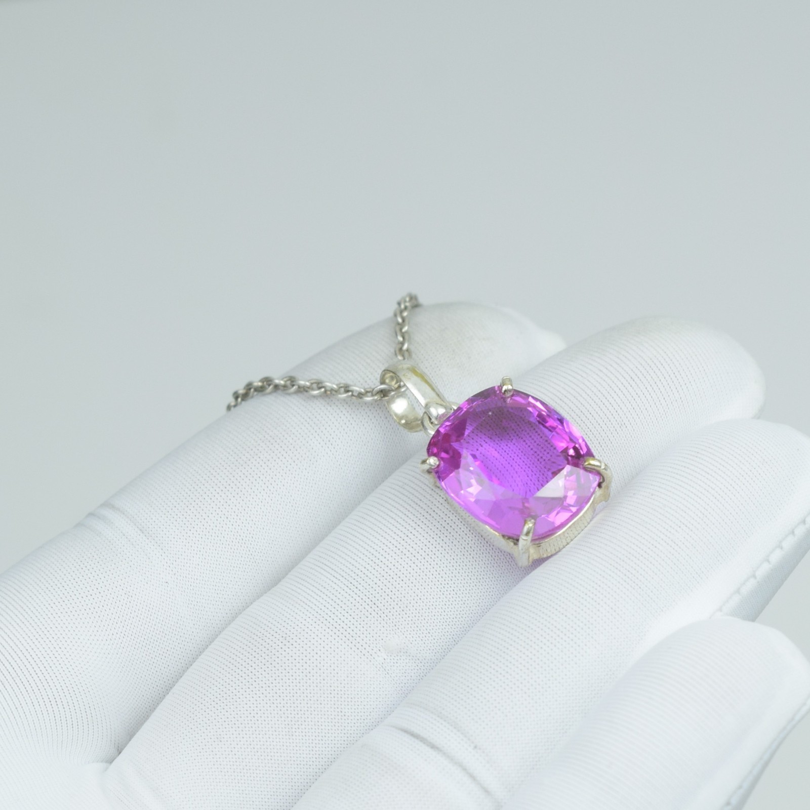 Cushion Cut Pink Sapphire Necklace Jewelry, Solid 925 Sterling Silver Sapphire,