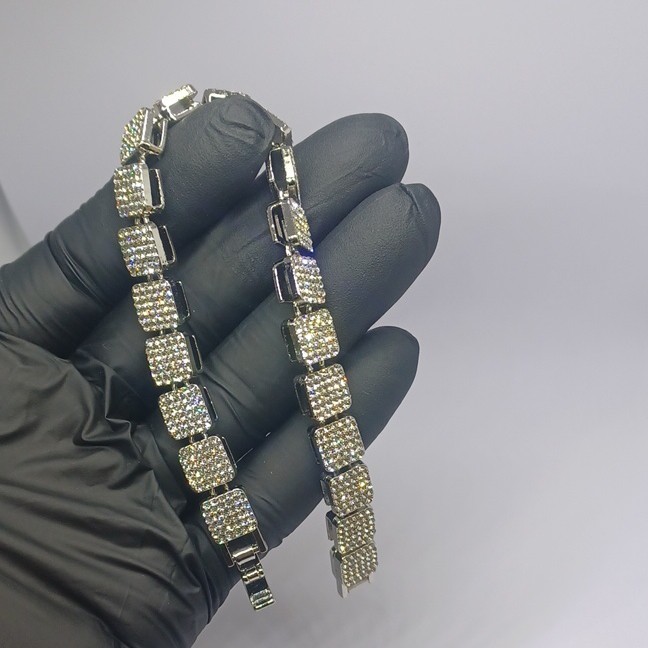 8.5″ 9mm Crystal Paved Cluster Box Bracelet Stainless Steel