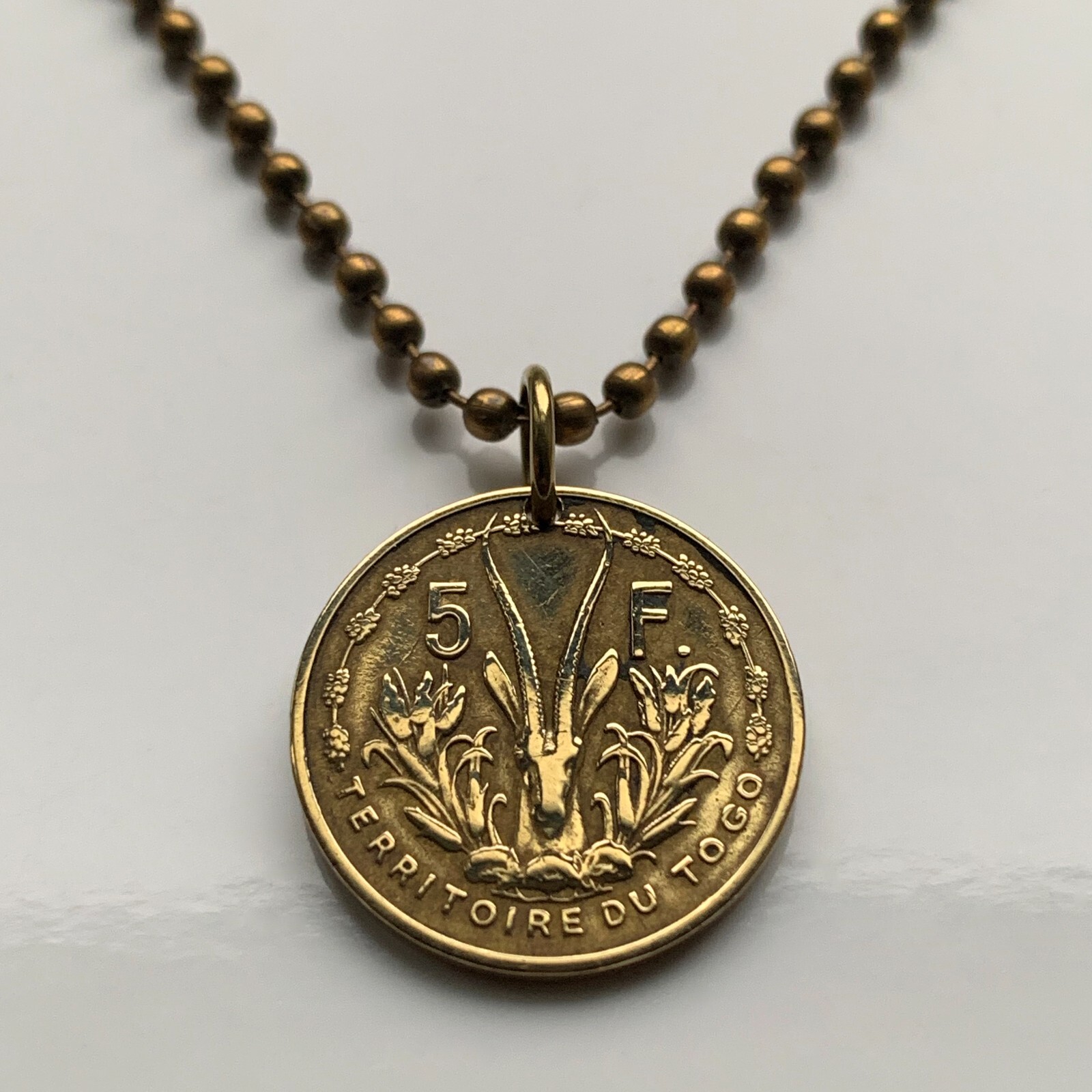 1956 Togo 5 Francs coin pendant gazelle antelope sawfish Lomé Sokodé Kara 003669
