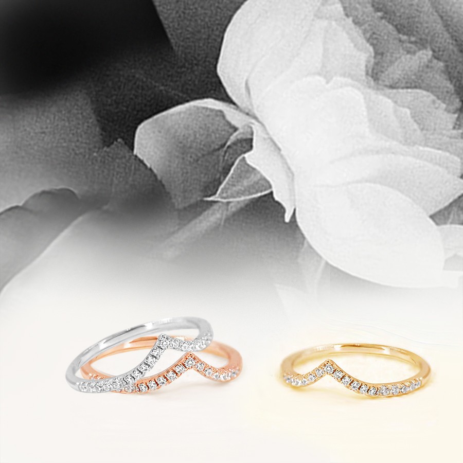 Rhodium Plated CZ Wave Chevron Stackable Wedding Ring Band, 1.5mm, Sizes 5-10