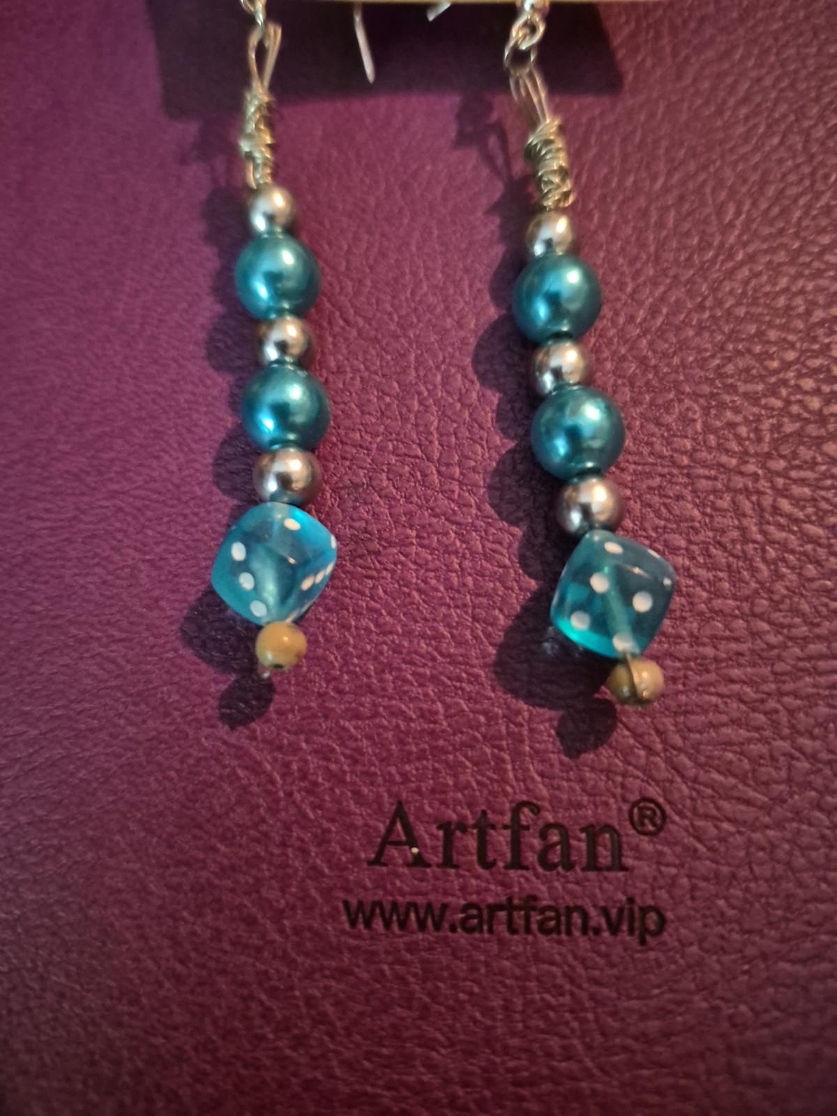 Teal Lucky Dice Casino Earrings