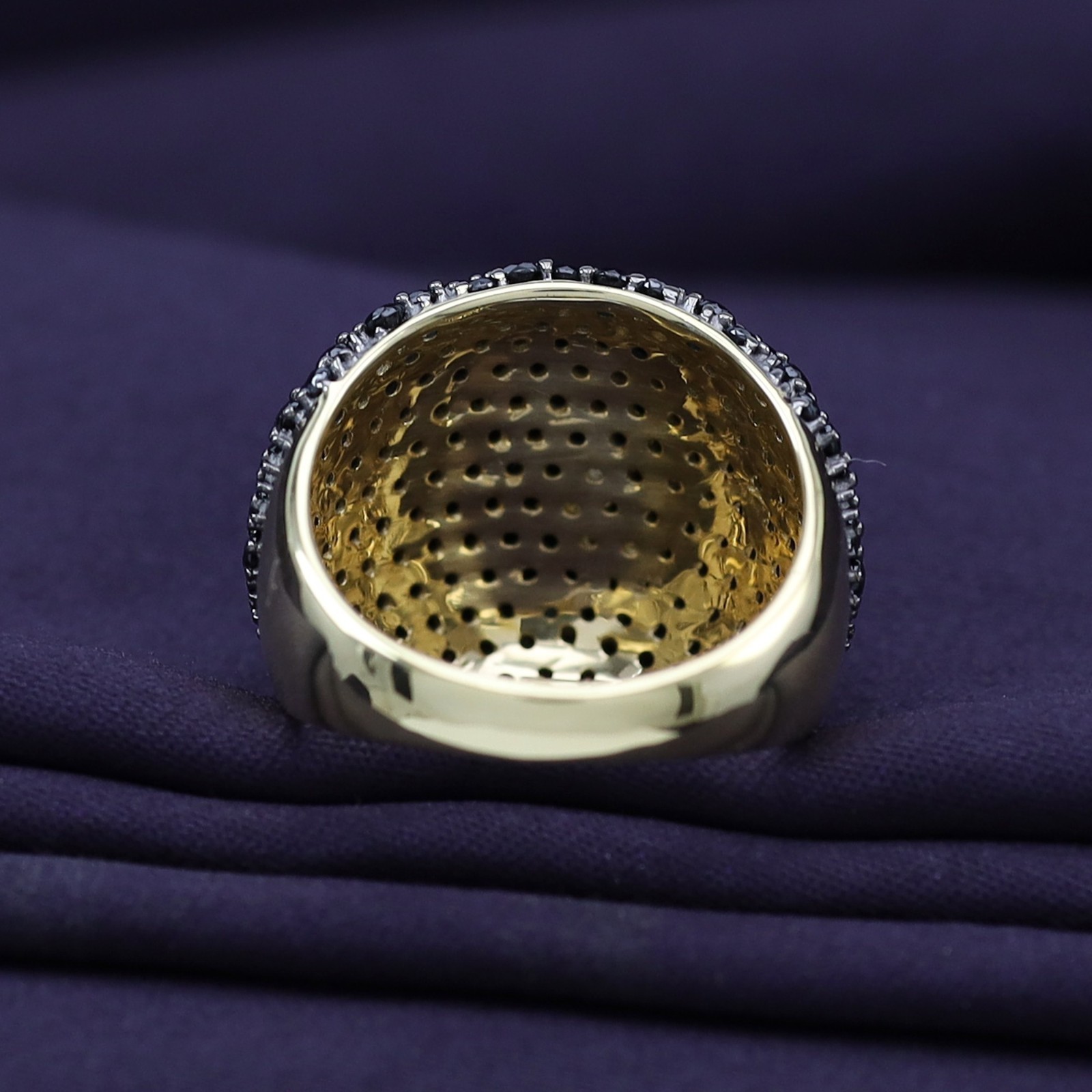 3 1/2 Ct Black Spinel Dome Wedding Band Ring 14k Yellow Gold Plated 925 Silver