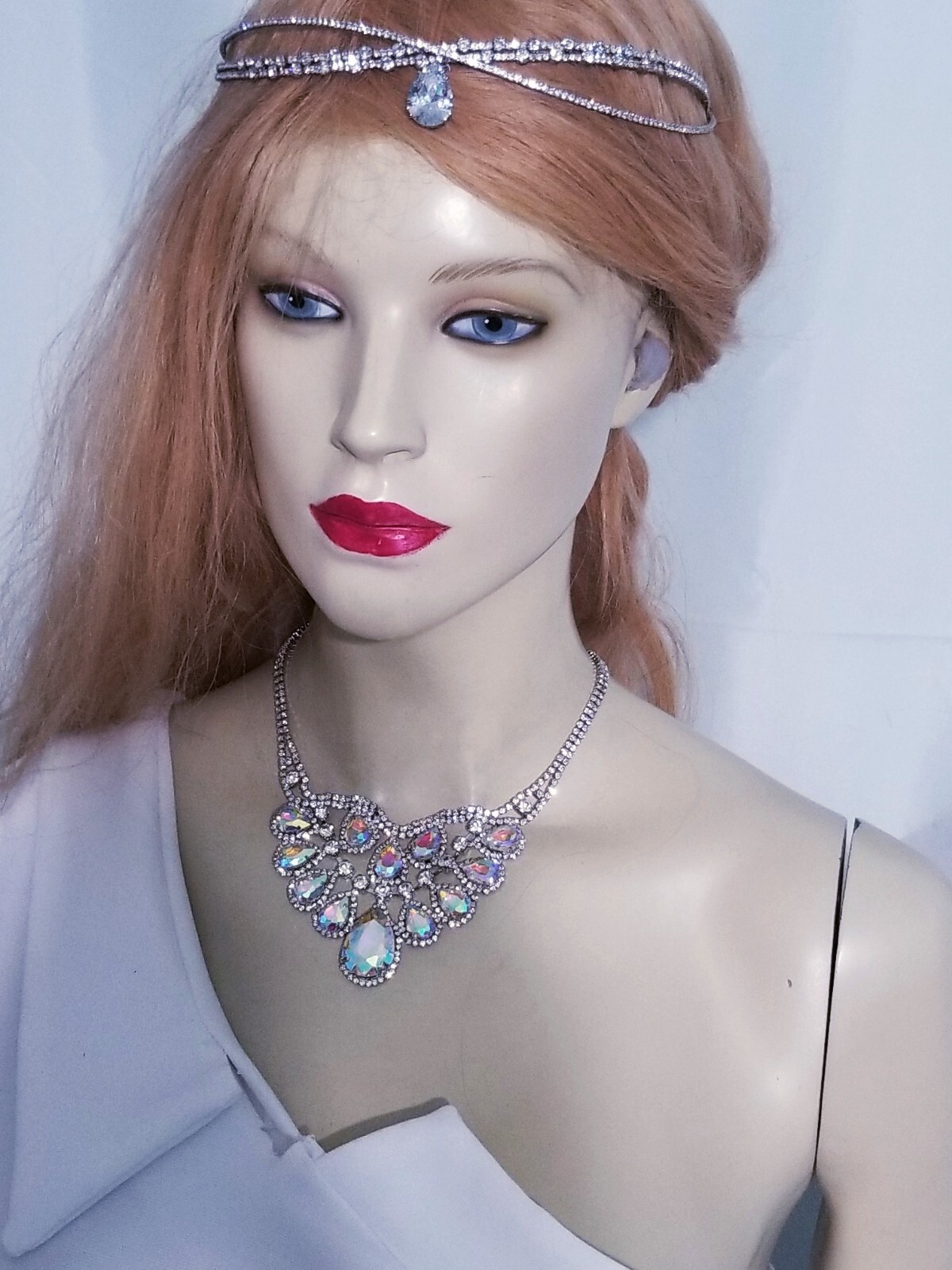 Iridescent AB Crystal Choker Rhinestone Statement Necklace Bridal Prom Pageant