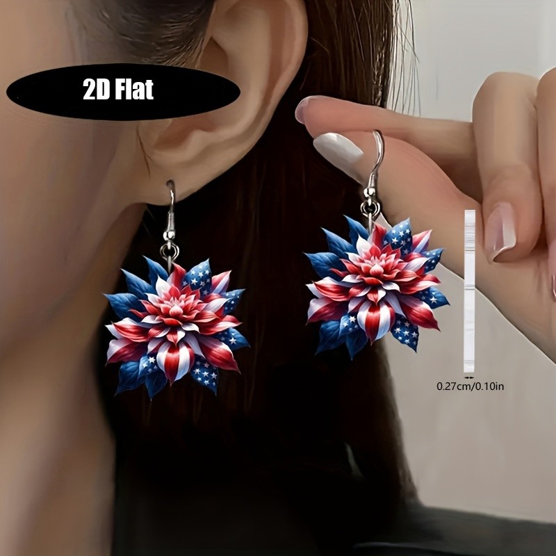 5Pairs Patriotic Dangle Earrings Eagle Heart Cherry Flower US Flag Jewelry Gifts