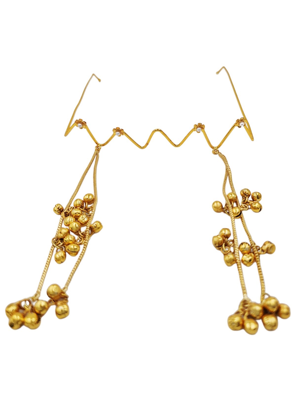Gold Wire Pearl Wave Face Jewelry Handmade Boho Statement Eye Accessory Facelet