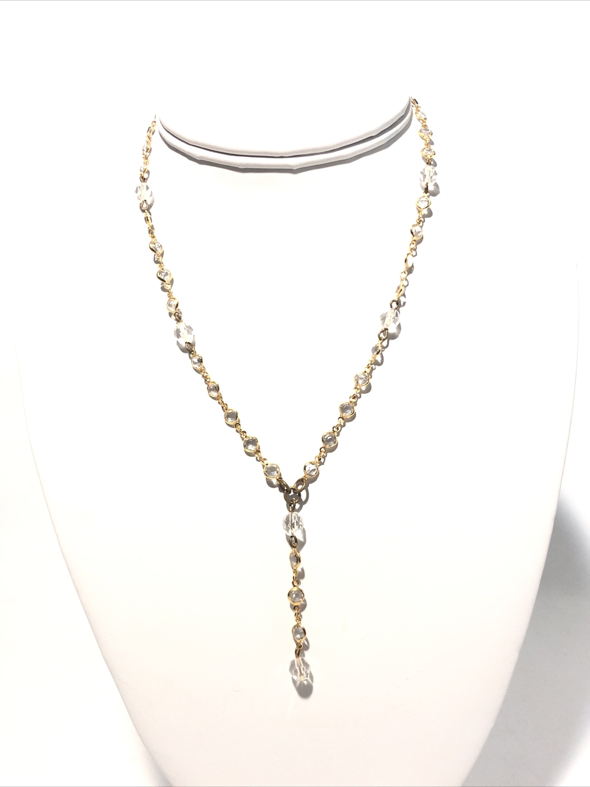Women’s 16” Gold Tone Y-Drop Pendant Necklace W/ Acrylic Crystal Gems-Fashion.