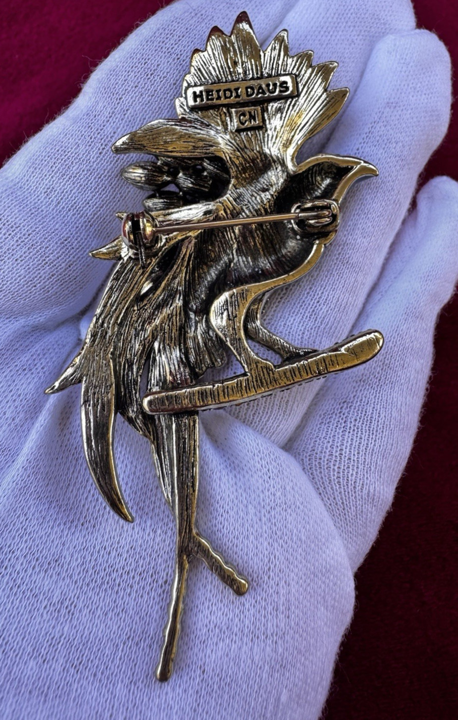 Heidi Daus “Fantastic Feathers” Bird with Crystal and Enamel Brooch Pin