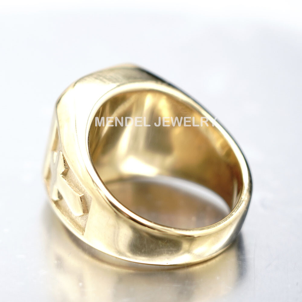 MENDEL Mens Gold Plated Christian Cross Green CZ Stone Ring For Men Size 7 8-15