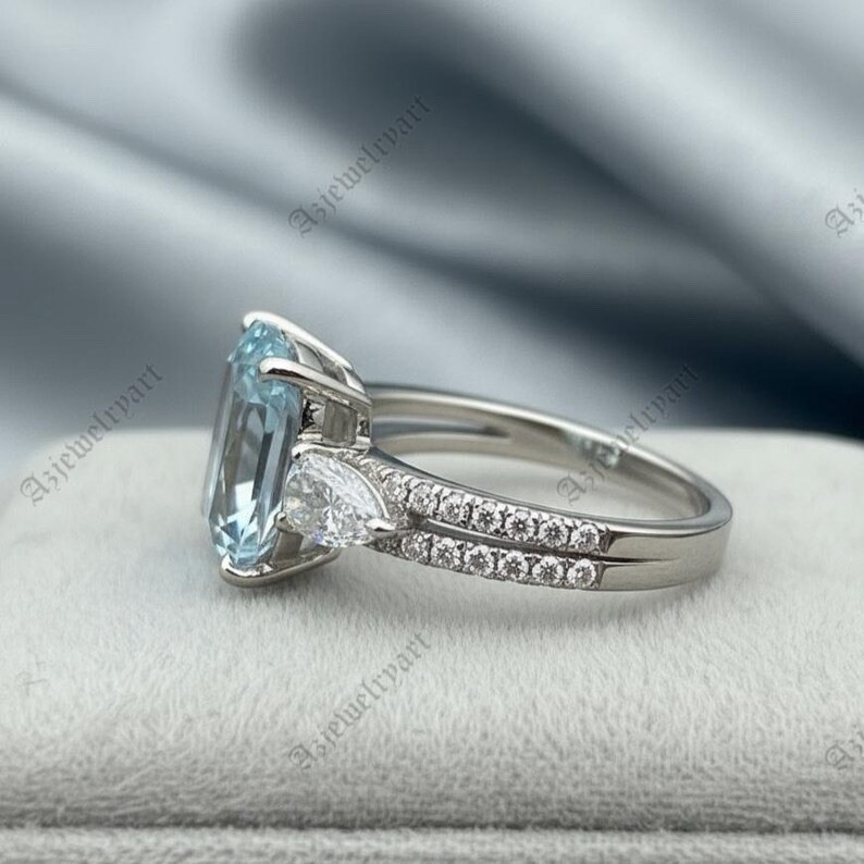 Cushion Cut Aquamarine Ring 925 Sterling Silver Women’s Ring.