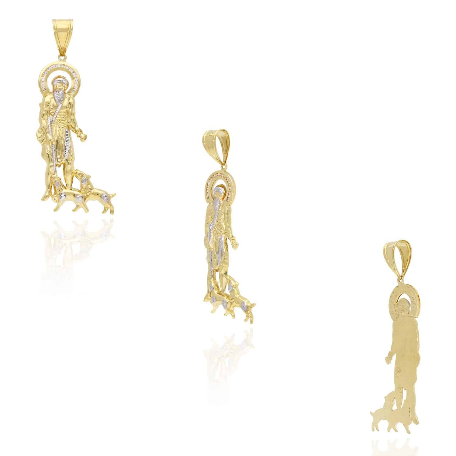 10K Real Gold Yellow Diamond-Cut Religious Saint Lazarus Pendant 3.41″