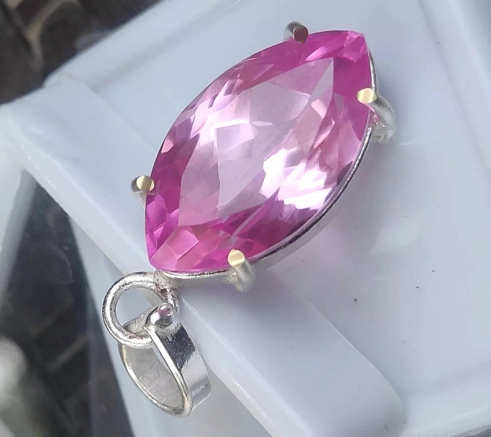 33.35 Ct Certified Natural Marquise Cut Pink Sapphire 925 Solid Silver Pendant