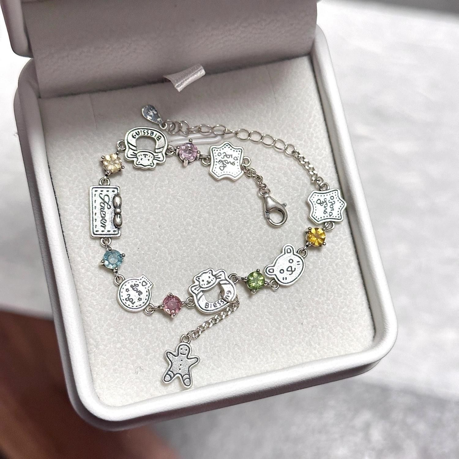 Simulated Cubic Zirconia Gingerbread Bear Bracelet, Cute Pendant Gift