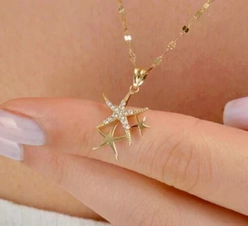 1 Ct Round Cut Simulated Diamond Star Pendant Necklace 14k Yellow Gold Plated