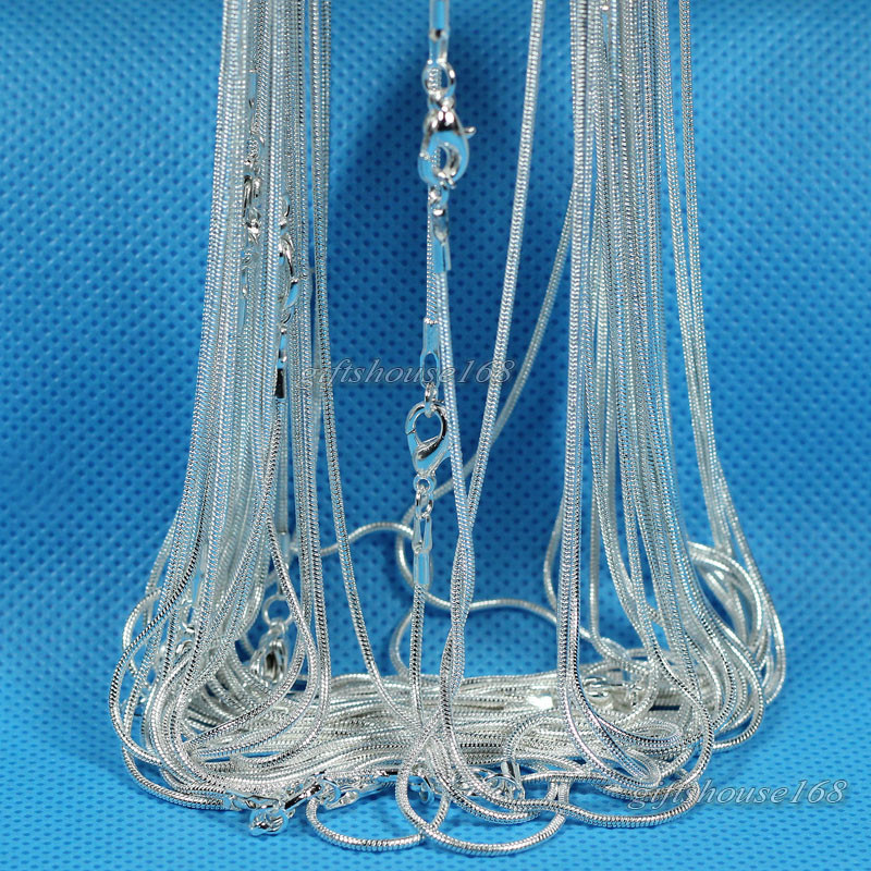 Wholesale! 16″,18″,20″,24″ Silver Plated 1.2mm Snake Chain Necklace 20pcs