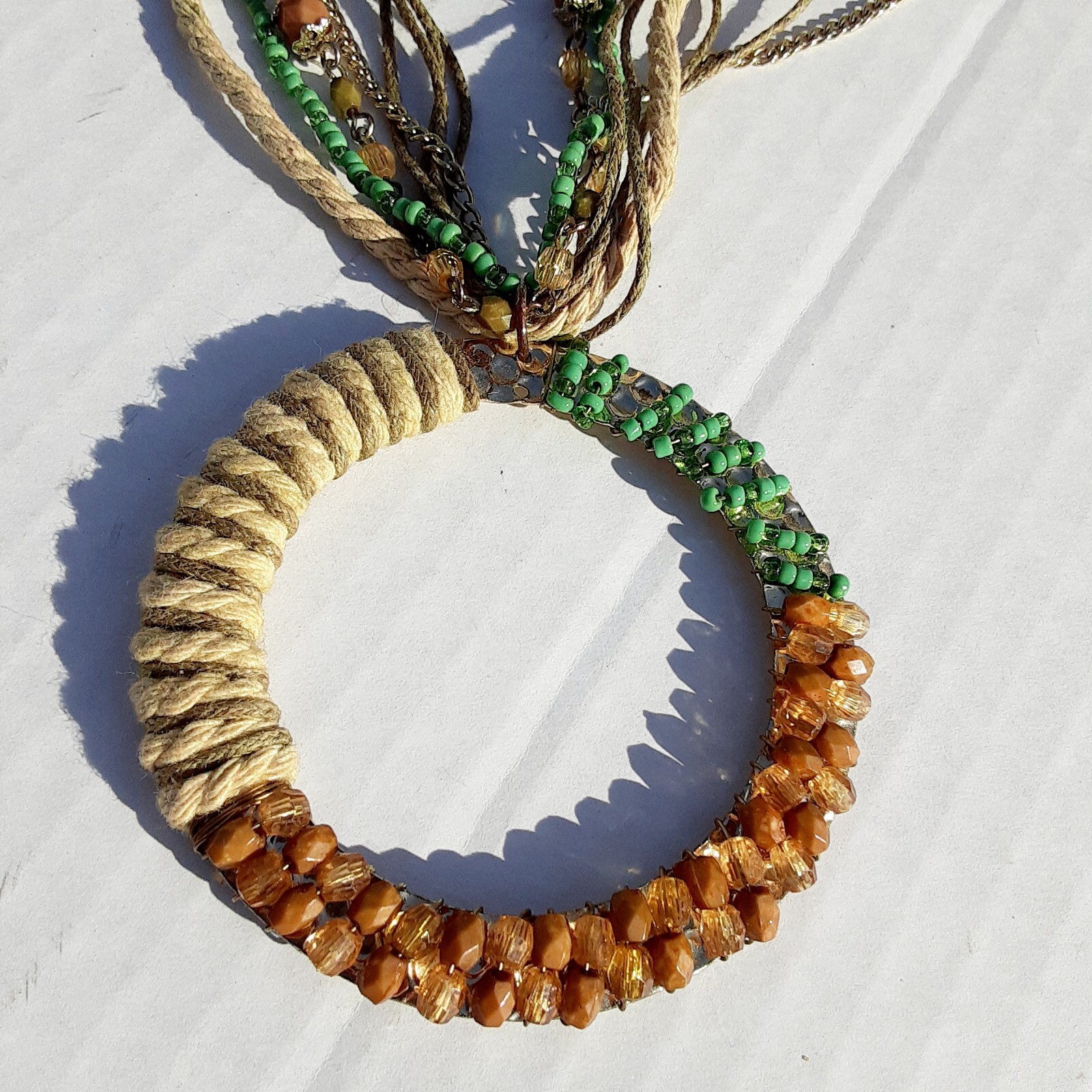 Boho Jewelry Necklace Wire Wrapped Pendant Layered Wood Unique Rare
