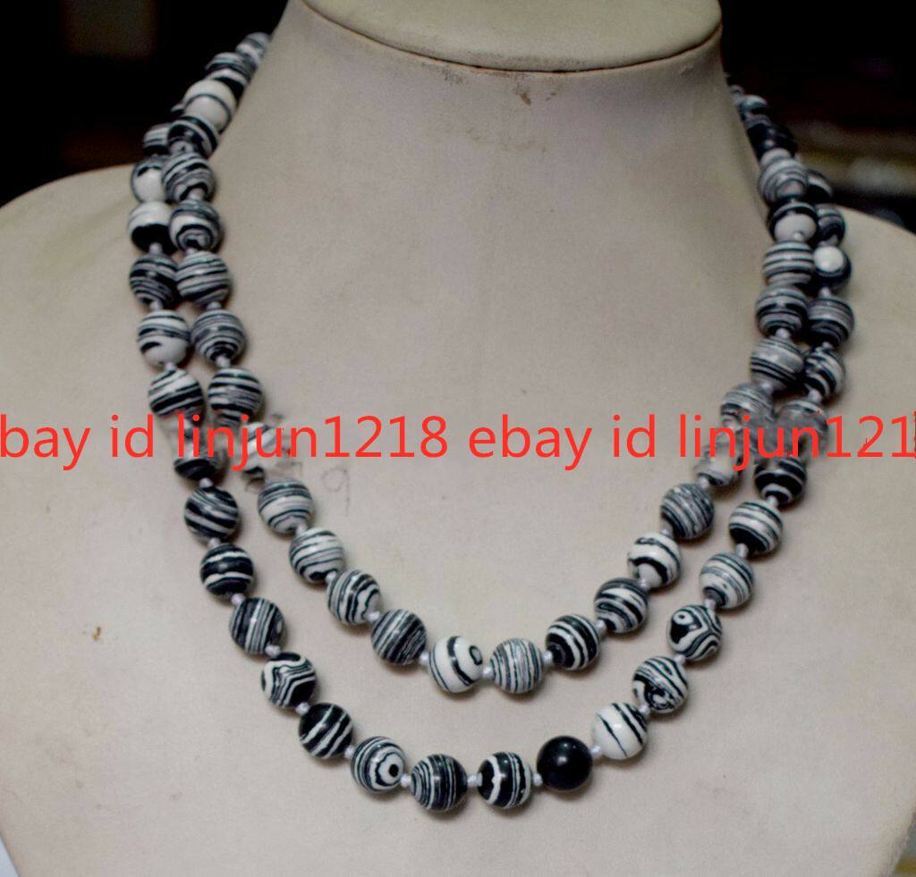 New 8mm 10mm 12mm Turquoise Black White Gemstone Round Necklace Long 18-100”