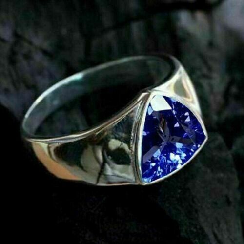 3Ct Trillion Simulated Tanzanite Halo Women’s Ring 14K White Gold Plated Silver