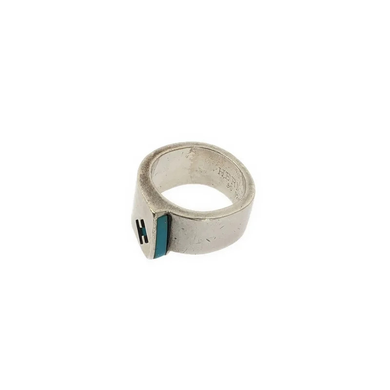 HERMES SV925 H Logo Candy Ring Silver blue Womens Used