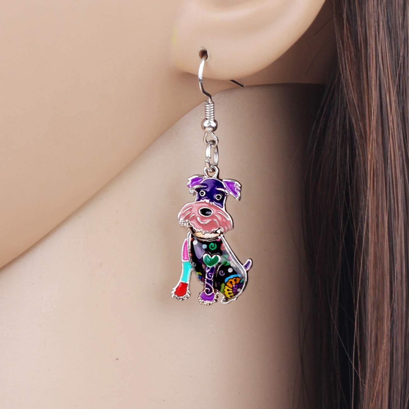 Enamel Alloy Smile Schnauzer Dog Pets Earrings for Women Jewelry Novelty Funny C
