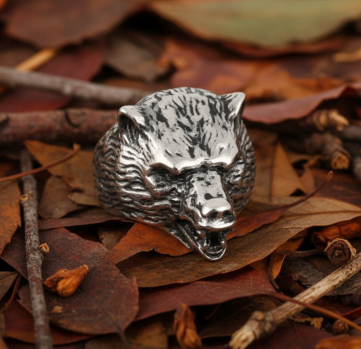 Men’s Stainless Steel Grizzly Bear Ring 133