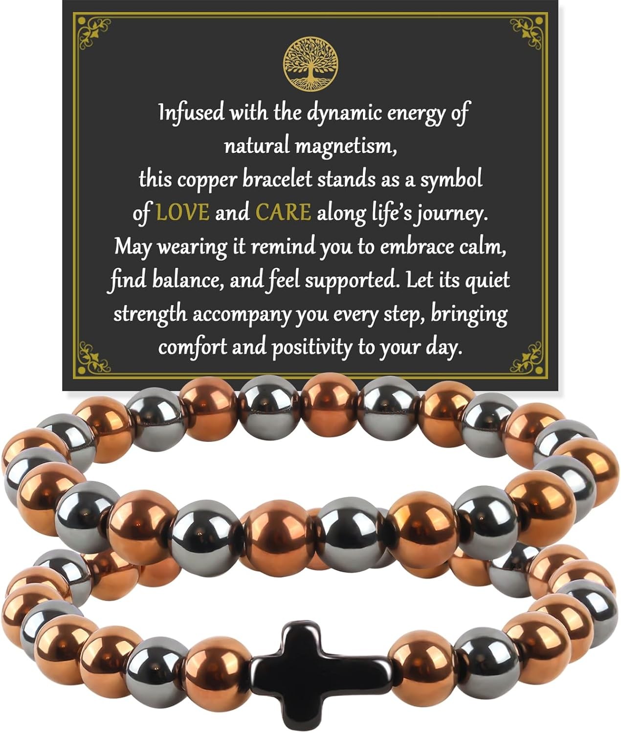 2PCS Copper Bracelets for Women Men 99.9% Pure Copper Jewelry and Cross Charm Br