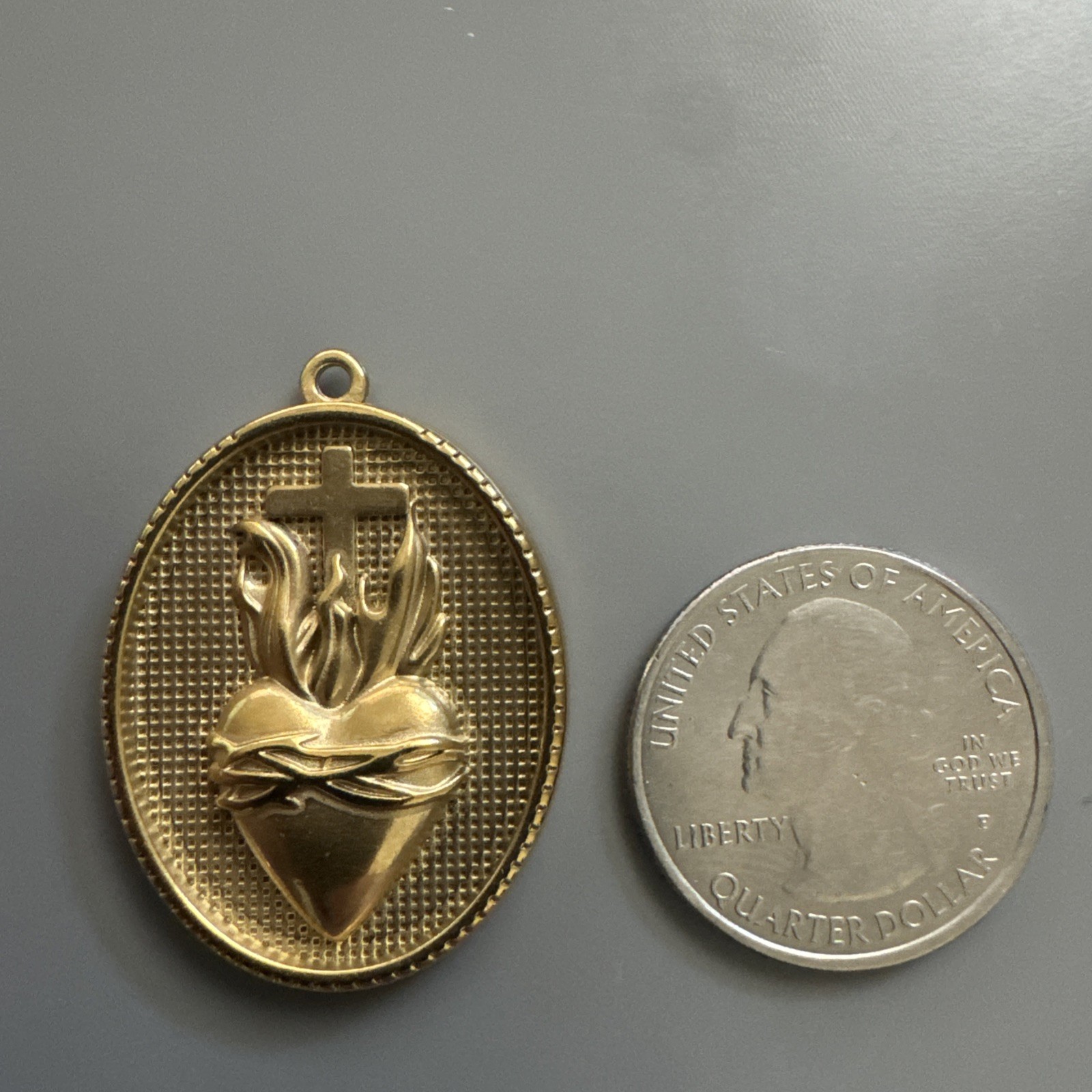 Sacred Heart of Jesus Cross Gold Plated Pendant Only Stainless Steel