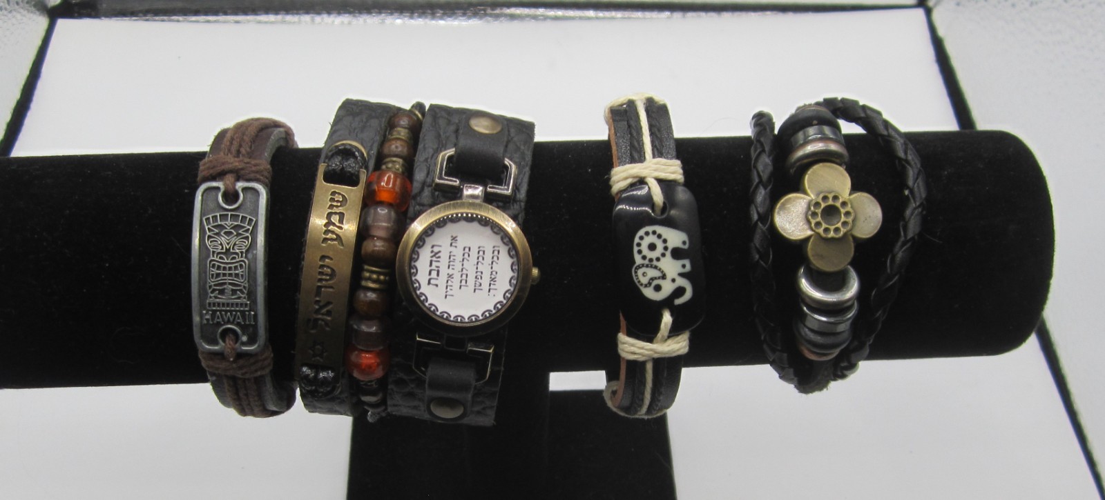 Bracelets for all Occasions Lot of 4 Leather Religious Hawaiian Elephant