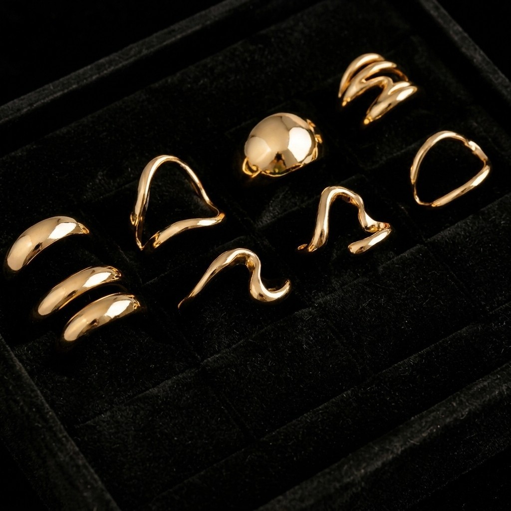 15pc Ring Set Gold Zinc Alloy Irregular Geometric Women Punk Boho Cocktail