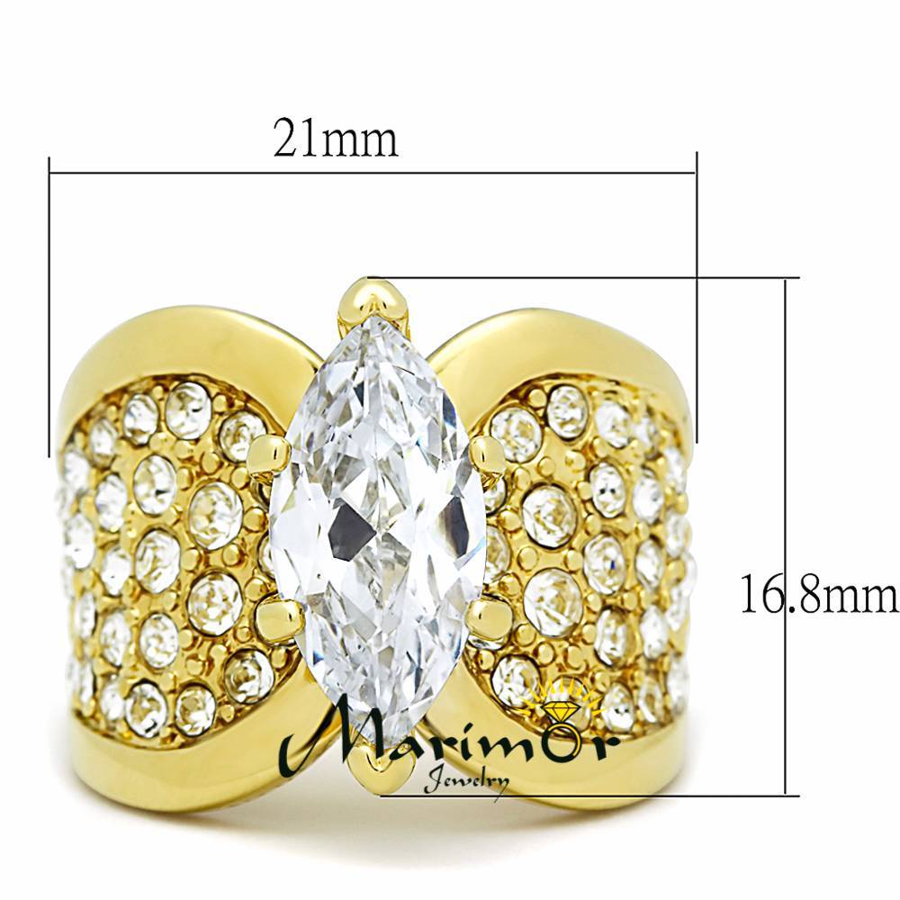 Stainless Steel Gold Plated 4.34 Ct Marquise Zirconia Engagement Ring Sizes 5-10
