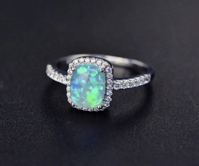 Gorgeous Green Fire Opal CZ Halo Square Earrings & Ring Size 11 Set