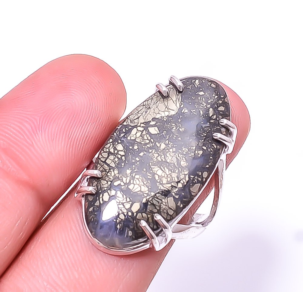 Natural Marcasite Solitaire 925 Sterling Silver Ring s.8.5 R88, Christmas Gift