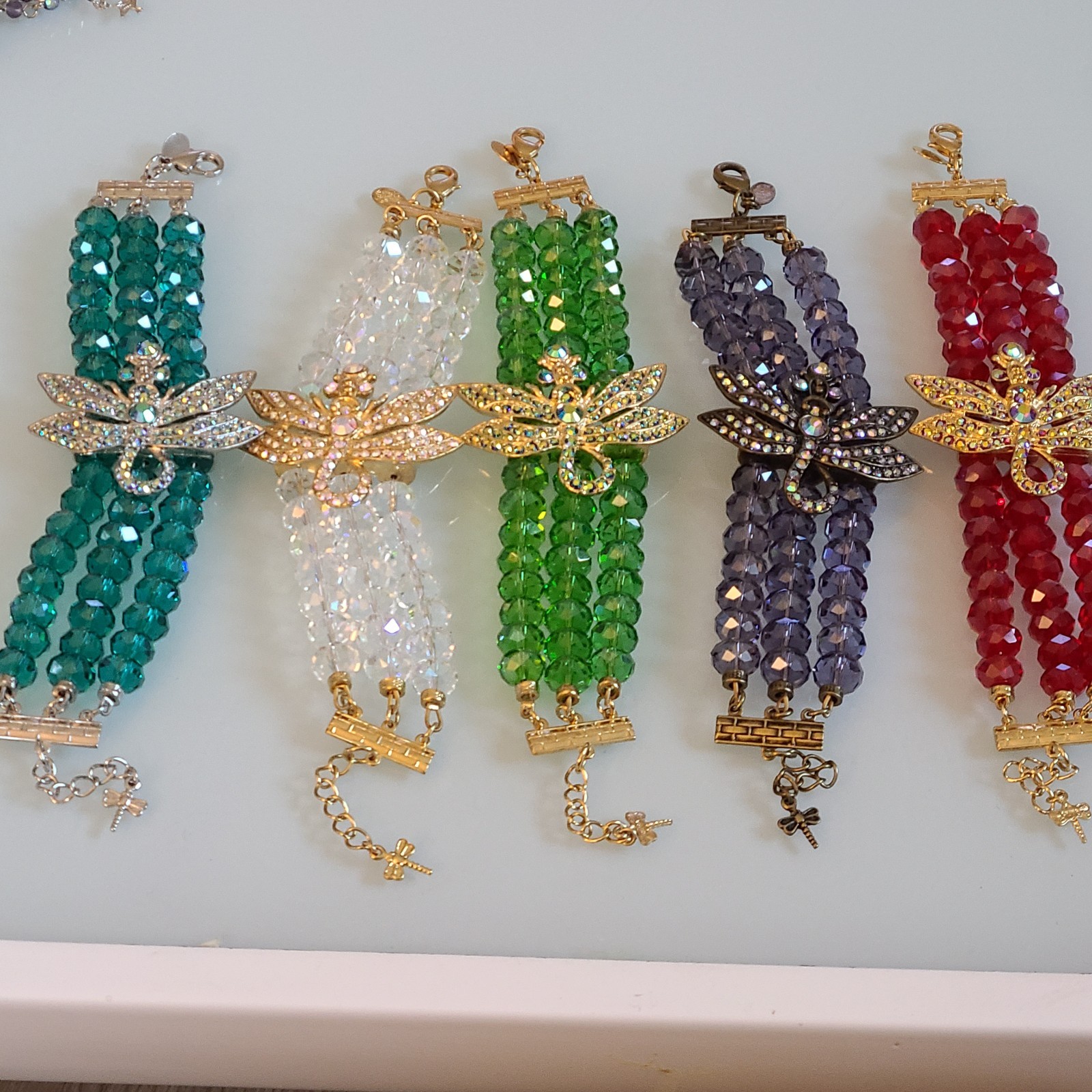 SALE Kirks Folly Dragonfly Desire 3 Strand Crystal Bracelet RUBY RED 9 IN WOW