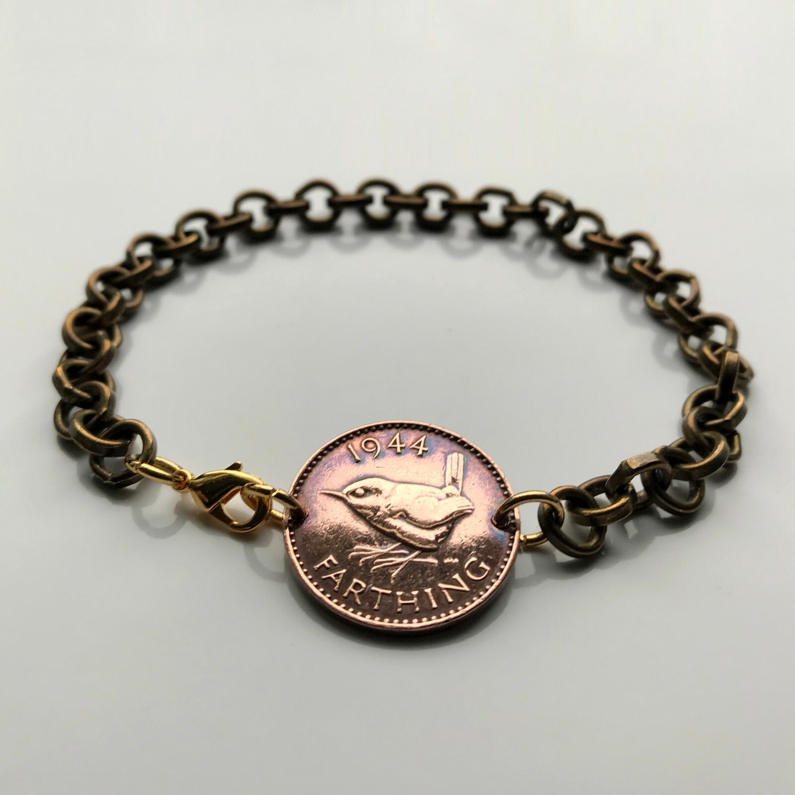 UK British Farthing coin pendant wren Jenny bird English London WWII 000004
