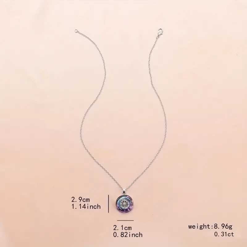 Elegant 925 Sterling Silver Rainbow Mystical Fire Topaz Compass Pendant Necklace