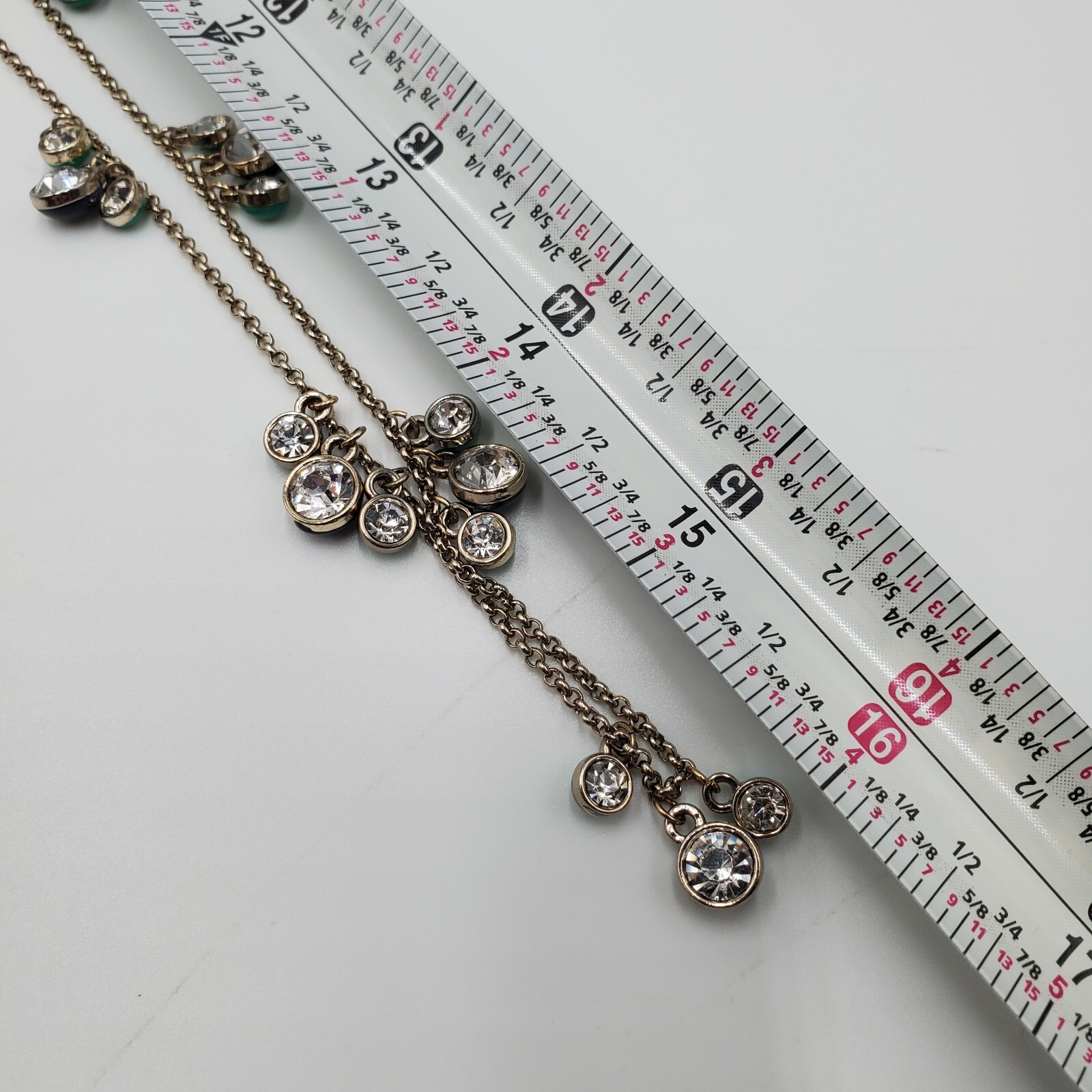 Ann Taylor Reversible Station Necklace 30in Silver Tone Clear Crystal Blue Green