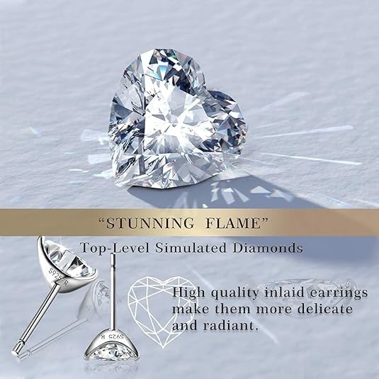 Elegant 925 Sterling Silver Heart Earrings Cubic Zirconia Womens Mens Jewelry US