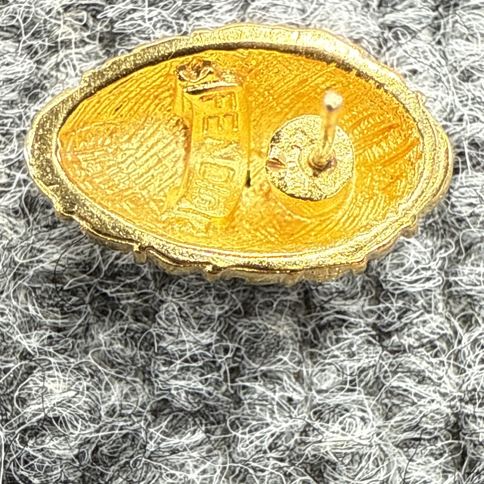 Fendi Vintage 1980s Single Dome Earring Gold Black Fendista Logo Statement