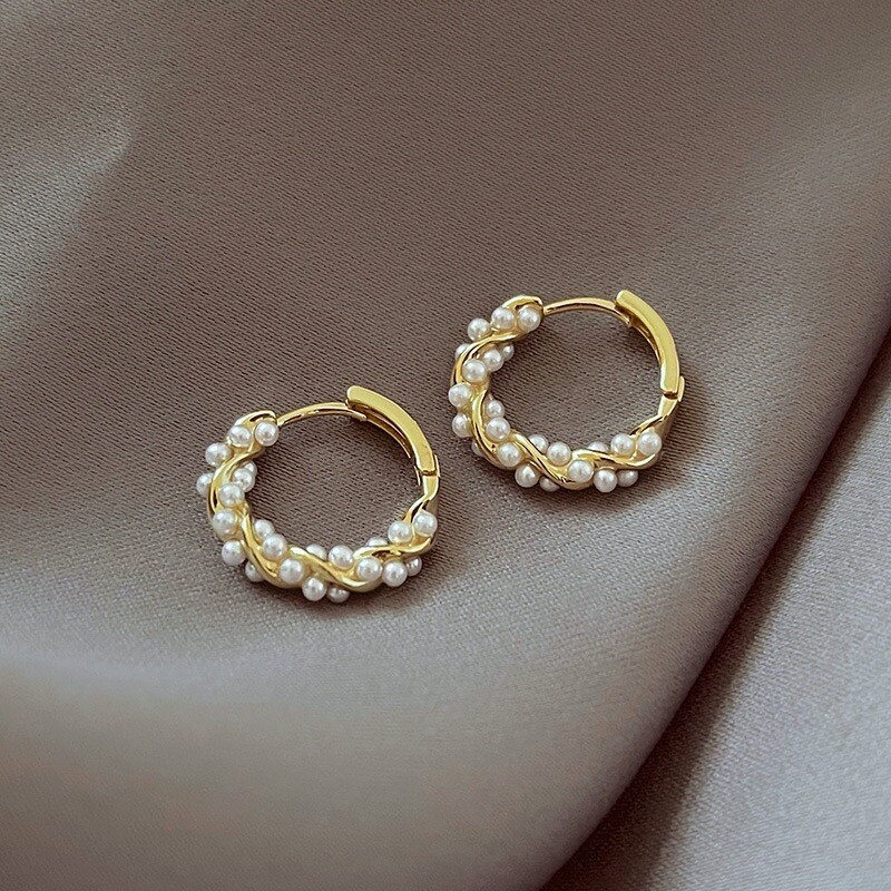 18K Gold Plated White Pearl Hoop Earrings for Women Jewelry Gifts,Pearl Earrings