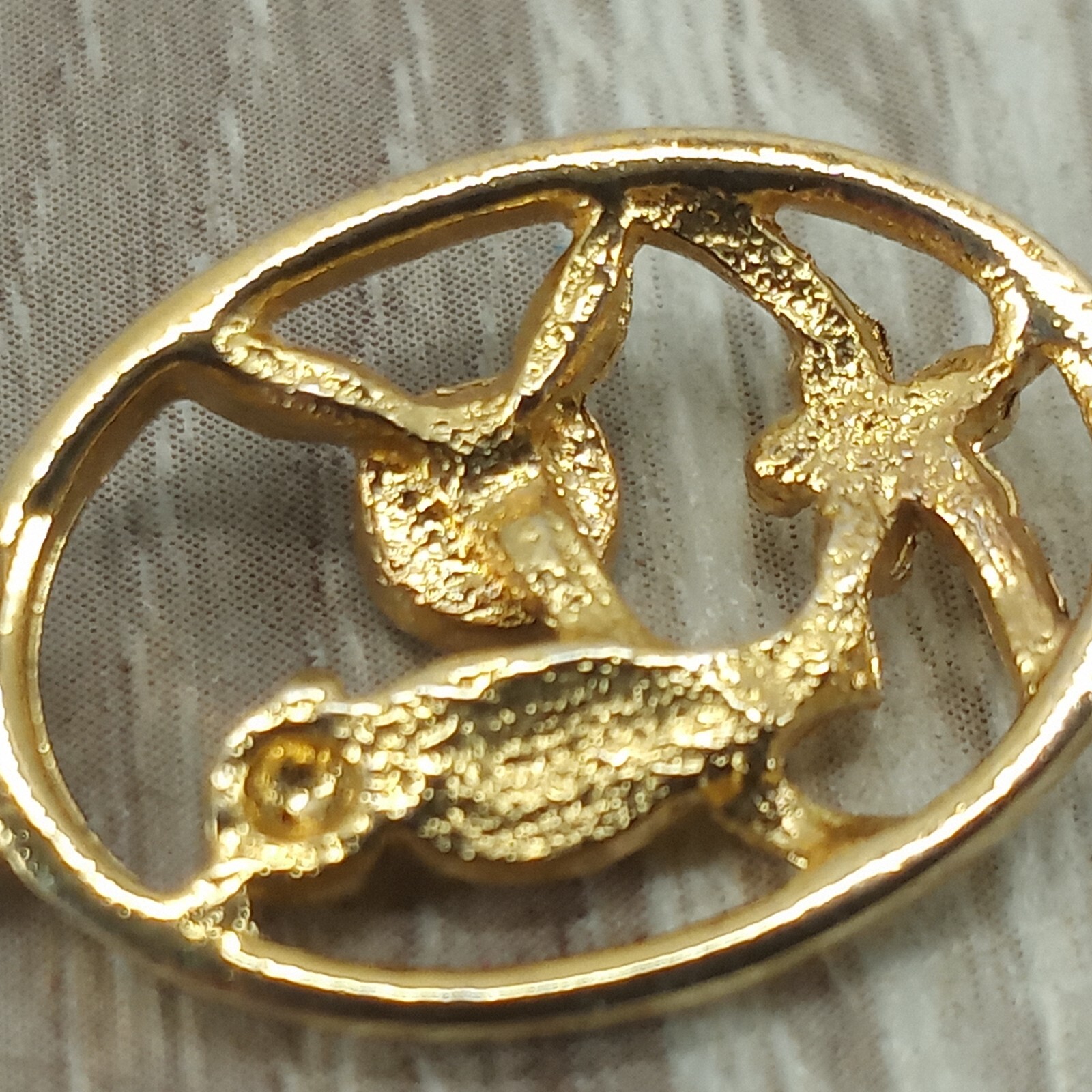 Vtg Bird on Branch Necklace Pendant Yellow Dainty Figural Jewelry