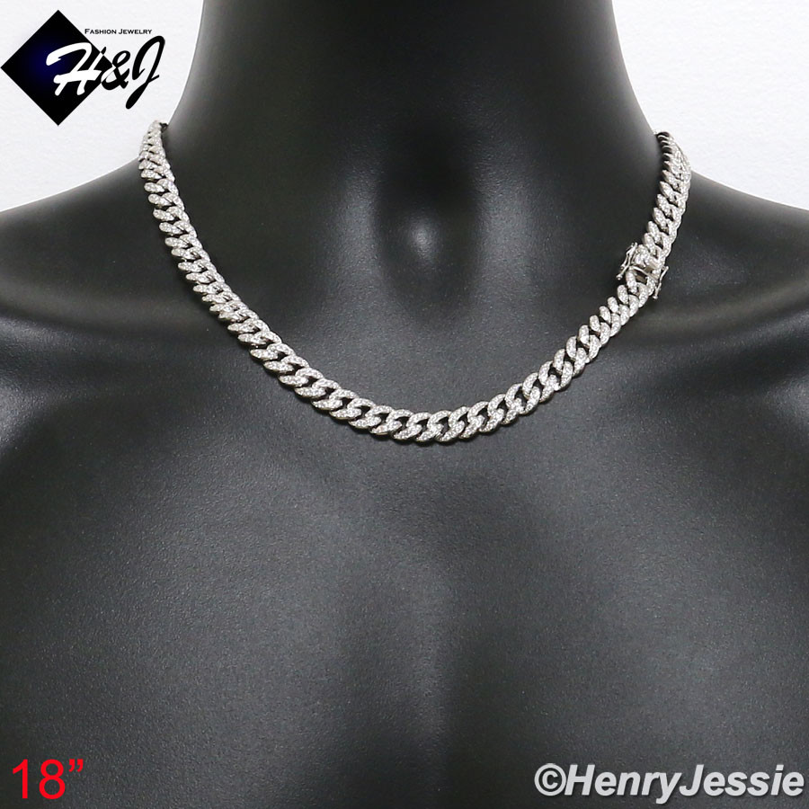 18″-30″MEN 925 STERLING SILVER ICY BLING CZ 8MM MIAMI CUBAN CHAIN NECKLACE*N11