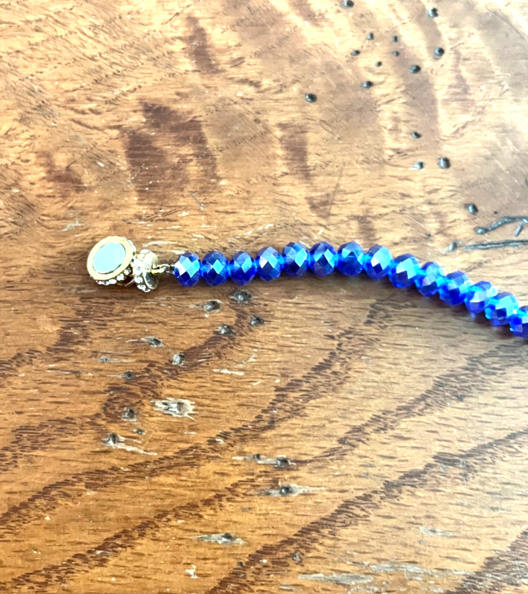 Celestial Man in the Moon Face Sun AB Crystal Glass Blue Beaded Necklace