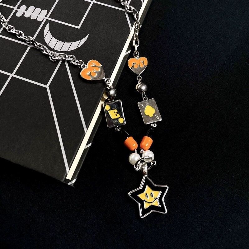 Silver Charm Necklace Star Smile Heart Card Pillar Bead Imitation Pearl Jewelry