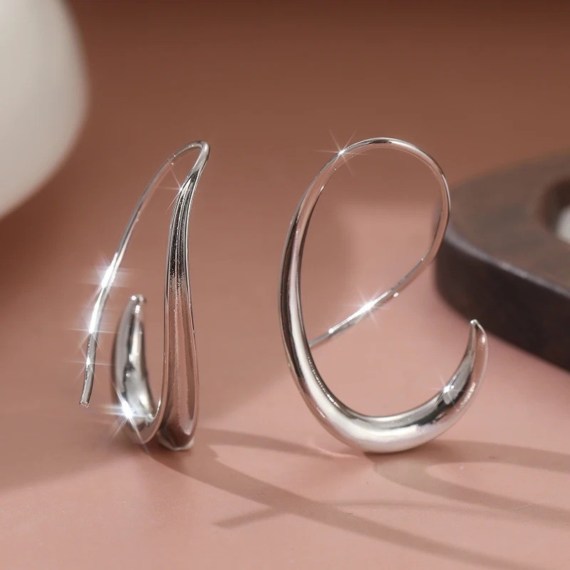 Simple Silver Geometric Dangle Earrings Glossy Fashion Jewelry