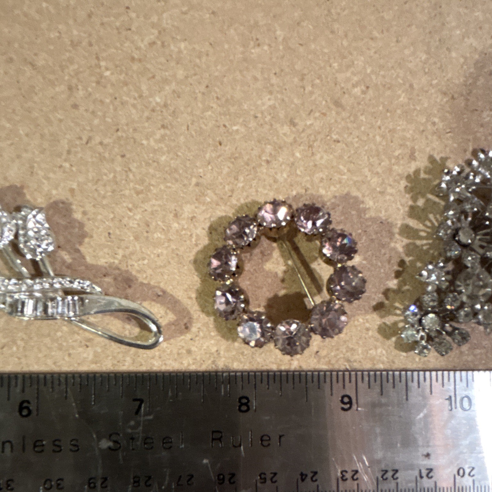 Lot of 5 Brooch Pins Rhinestone Metal Silver Tone