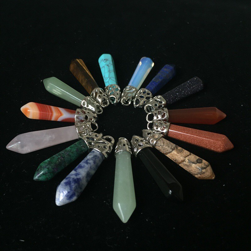 10pc Mixed Stone Natural Gemstones Long Hexagonal Pointed Reiki Chakra Pendant
