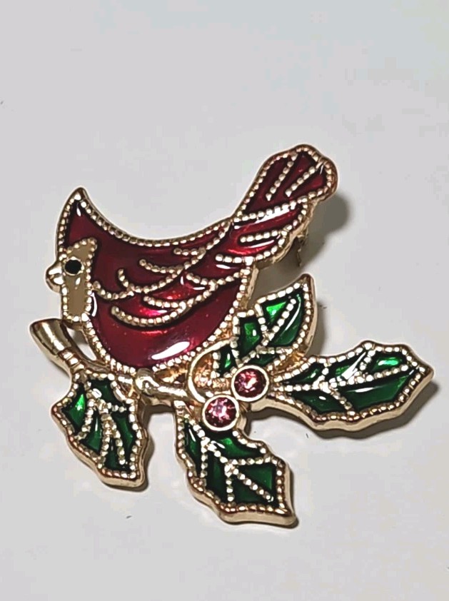 Christmas Brooch Pins Goldtone Rhinestones Enamel Holiday Jewelry
