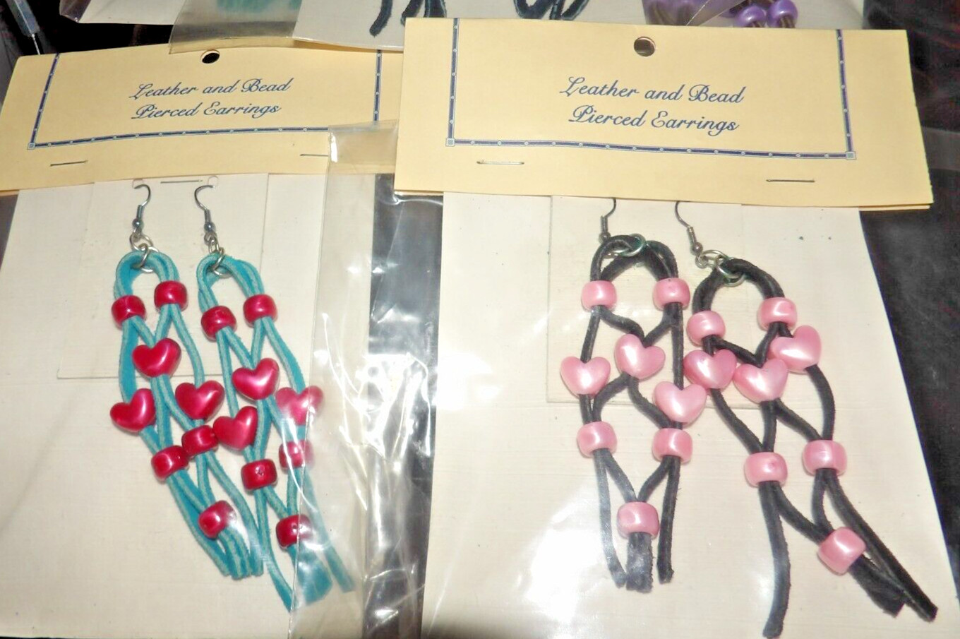 Lot of 5 pair 5′ LONG HAND MADE LEATHER & BEAD EARRINGS.. (sku 8/29