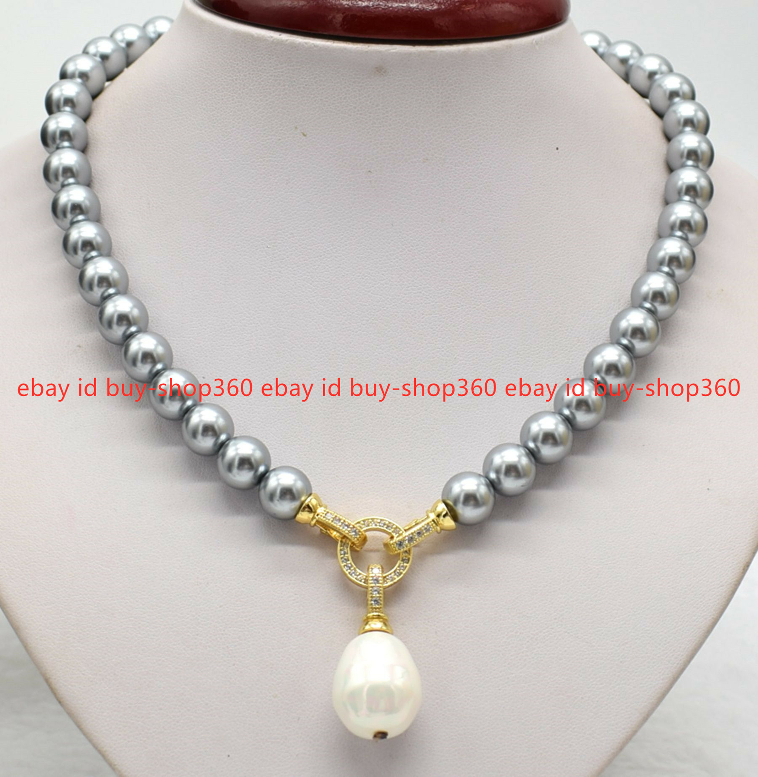 New 10mm Gray South Sea Shell Pearl & Multicolor Teadrop Pendan Necklace 18″