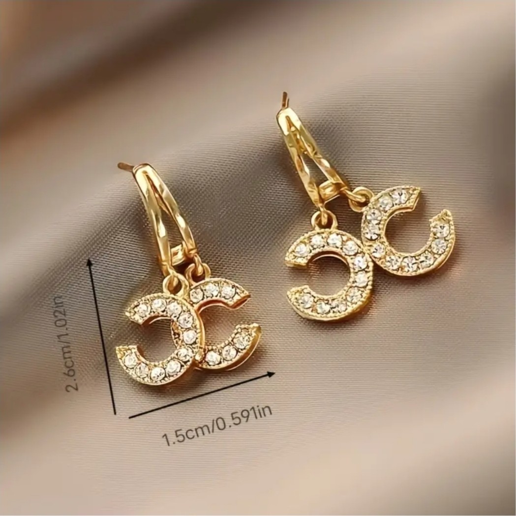 C-shaped Light Gold Plated Crystal Fashion Earrings With Silver Post