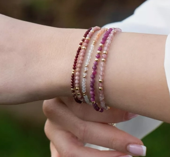2025 NEW! Ruby 2MM Beaded New Gemstone Crystal Women Bracelet Gift for Mother